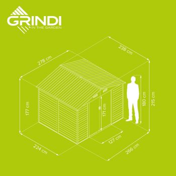 Domek ogrodowy metalowy 2,4 x 2,8 m - imitacja drewna - Domek narzędziowy Arbor III GRINDI IN THE GARDEN - 7
