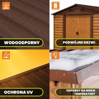 Domek ogrodowy metalowy 2,4 x 2,8 m - imitacja drewna - Domek narzędziowy Arbor III GRINDI IN THE GARDEN - 9