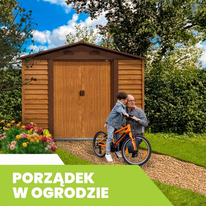 Domek ogrodowy metalowy 2,4 x 2,8 m - imitacja drewna - Domek narzędziowy Arbor III GRINDI IN THE GARDEN - 5