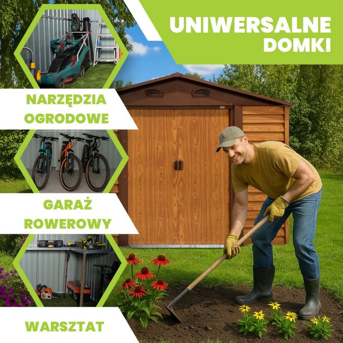 Domek ogrodowy metalowy 2,4 x 2,8 m - imitacja drewna - Domek narzędziowy Arbor III GRINDI IN THE GARDEN - 6