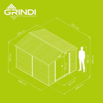 Domek ogrodowy metalowy 3,2 x 2,8 m - imitacja drewna - Domek narzędziowy Arbor IV GRINDI IN THE GARDEN - 6