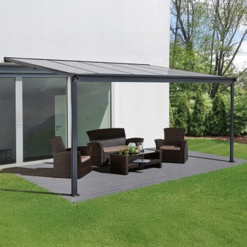 Pergola tarasowa przyścienna 3,1 x 3 m wiata aluminiowa - Nea I szara GRINDI IN THE GARDEN - 1