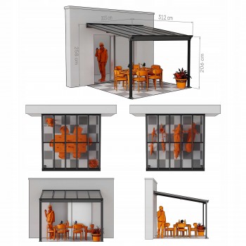 Pergola tarasowa przyścienna 3,1 x 3 m wiata aluminiowa - Nea I szara GRINDI IN THE GARDEN - 4
