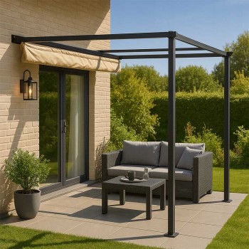 Pergola przyścienna, szara z beżowym poszyciem Siros 3x4m GRINDI IN THE GARDEN - 4