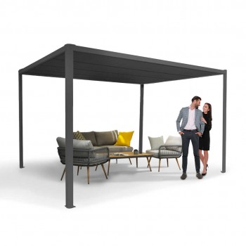 Pergola tarasowa, szara aluminiowa automatyczny dach - Paros I 3x4m GRINDI IN THE GARDEN - 2