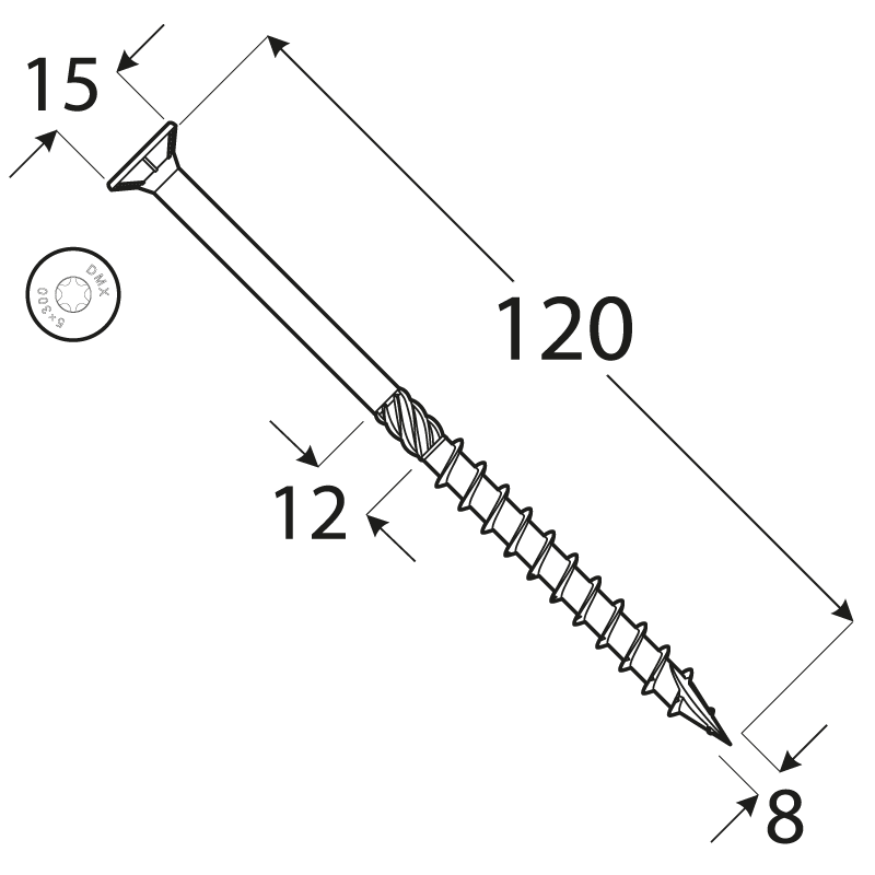 Wkręt ciesielski z łbem stożkowym 8mm - CS - karton DMX - 13