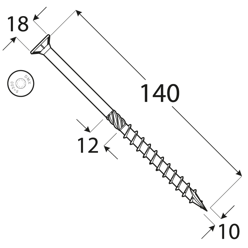 Wkręt ciesielski z łbem stożkowym 10mm - CS - karton DMX - 10