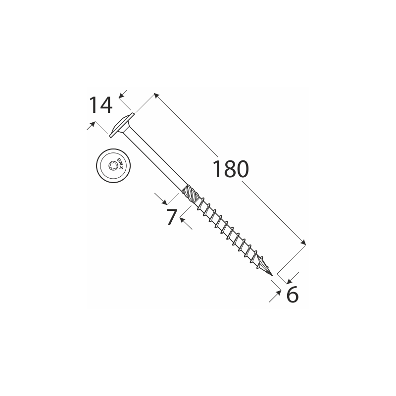 Wkręt ciesielski z łbem talerzowym 6mm - CT - karton DMX - 15