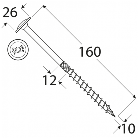 Wkręt ciesielski z łbem talerzowym 10mm - CT - karton DMX - 13
