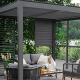 Zestaw Pergola tarasowa, szara aluminiowa - Kea II 3x4m + ścianka + roleta GRINDI IN THE GARDEN - 10