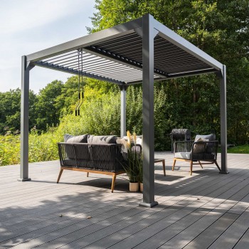 Zestaw Pergola tarasowa, szara aluminiowa - Kea II 3x4m + ścianka PC + żaluzje GRINDI IN THE GARDEN - 3