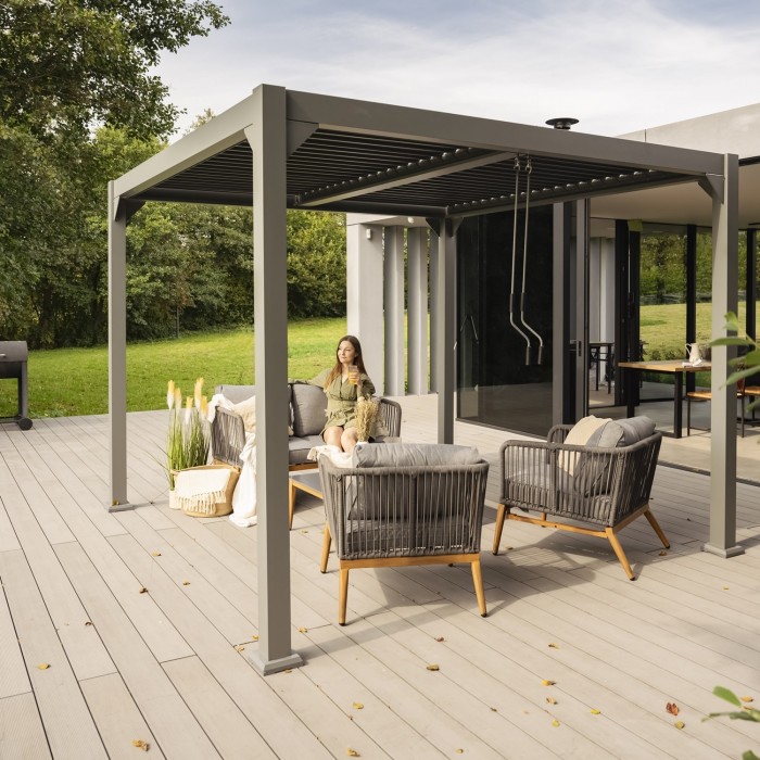 Pergola tarasowa, szara aluminiowa z otwieranym dachem - Kea I 3x3m GRINDI IN THE GARDEN - 1