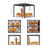 Zestaw Pergola tarasowa, szara aluminiowa - Kea I 3x3m + ścianka PC + żaluzje GRINDI IN THE GARDEN - 3