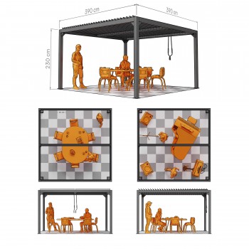 Zestaw Pergola tarasowa, szara aluminiowa - Kea VI 4x4m + ścianka przesuwna + roleta GRINDI IN THE GARDEN - 3