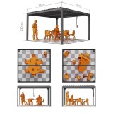 Zestaw Pergola tarasowa, szara aluminiowa - Kea VI 4x4m + ścianka przesuwna + roleta GRINDI IN THE GARDEN - 3