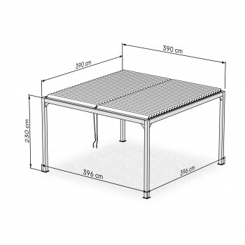 Zestaw Pergola tarasowa, szara aluminiowa - Kea VI 4x4m + ścianka przesuwna + roleta GRINDI IN THE GARDEN - 9