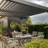 Zestaw Pergola tarasowa, szara aluminiowa - Kea VI 4x4m + ścianka przesuwna + roleta GRINDI IN THE GARDEN - 5