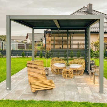 Zestaw Pergola tarasowa, szara aluminiowa - Kea VI 4x4m + ścianka przesuwna + roleta GRINDI IN THE GARDEN - 6