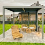 Zestaw Pergola tarasowa, szara aluminiowa - Kea VI 4x4m + ścianka przesuwna + roleta GRINDI IN THE GARDEN - 6