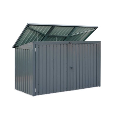 Metalowy domek ogrodowy na kosze na śmieci Cornus II – 101x233x134 cm, kolor szary