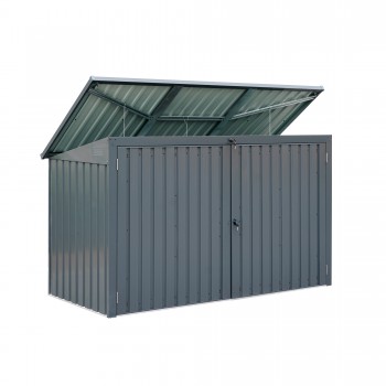 Metalowy domek ogrodowy na kosze na śmieci Cornus II – 101x233x134 cm, kolor szary GRINDI IN THE GARDEN - 1