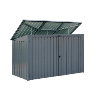 Metalowy domek ogrodowy na kosze na śmieci Cornus II – 101x233x134 cm, kolor szary