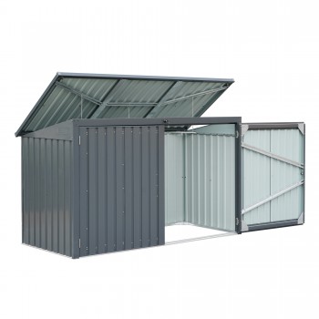 Metalowy domek ogrodowy na kosze na śmieci Cornus II – 101x233x134 cm, kolor szary GRINDI IN THE GARDEN - 2