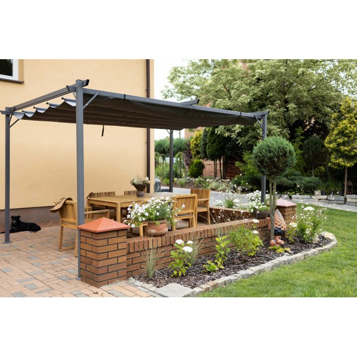 Pergola tarasowa szara z szarym poszyciem - Irda I 2,9x2,9m GRINDI IN THE GARDEN - 1
