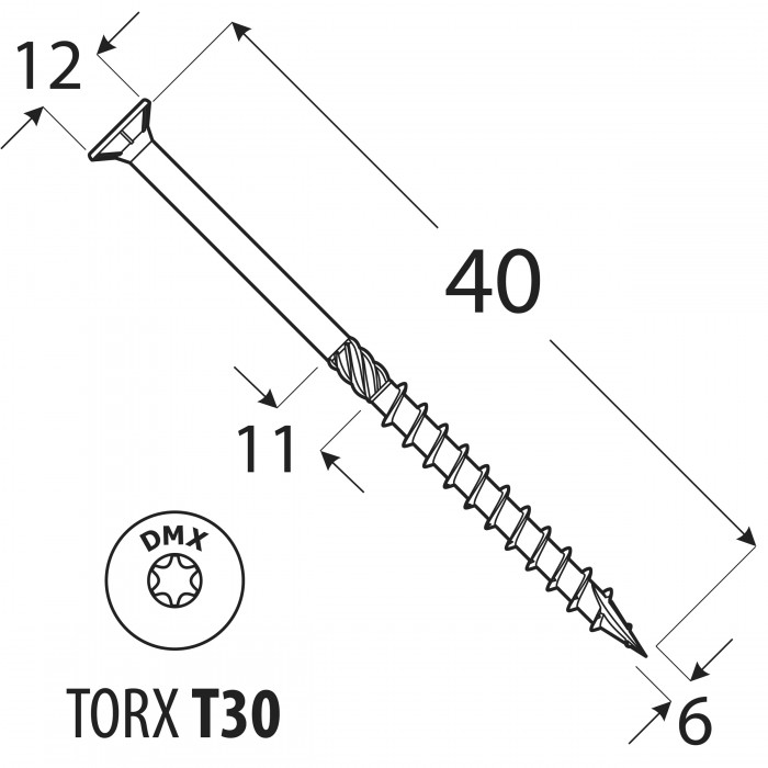 Wkręt ciesielski z łbem stożkowym 6mm - CS - karton DMX - 36