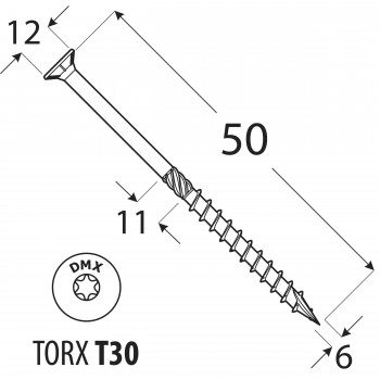 Wkręt ciesielski z łbem stożkowym 6mm - CS - karton DMX - 37
