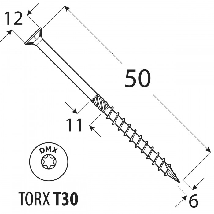 Wkręt ciesielski z łbem stożkowym 6mm - CS - karton DMX - 37