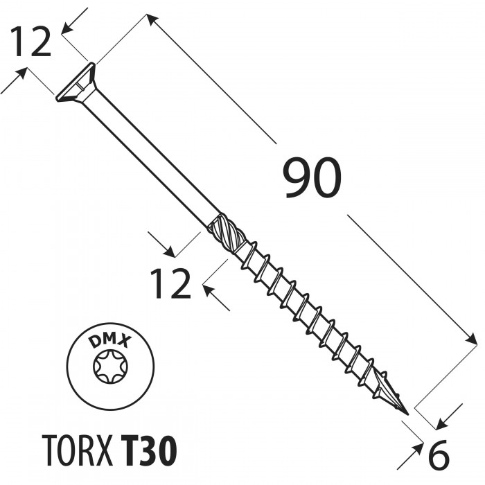 Wkręt ciesielski z łbem stożkowym 6mm - CS - karton DMX - 39