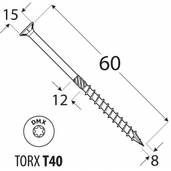 Wkręt ciesielski z łbem stożkowym 8mm - CS - karton DMX - 41