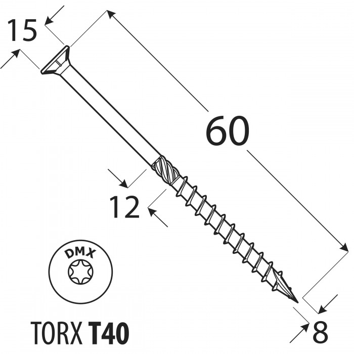 Wkręt ciesielski z łbem stożkowym 8mm - CS - karton DMX - 41