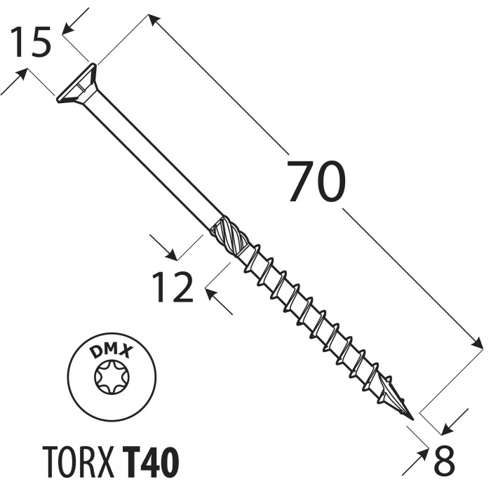 Wkręt ciesielski z łbem stożkowym 8mm - CS - karton DMX - 42