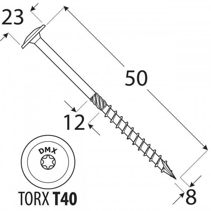 Wkręt ciesielski z łbem talerzowym 8mm - CT - karton DMX - 12