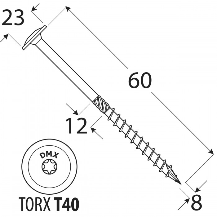 Wkręt ciesielski z łbem talerzowym 8mm - CT - karton DMX - 13