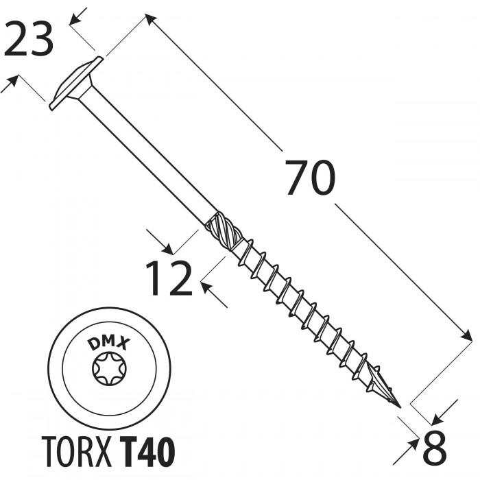 Wkręt ciesielski z łbem talerzowym 8mm - CT - karton DMX - 14