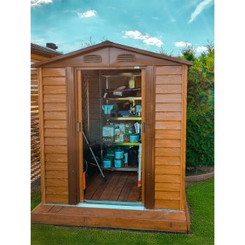 Domek ogrodowy metalowy 1,5 x 1,9 m imitacja drewna - Domek narzędziowy Arbor I GRINDI IN THE GARDEN - 12