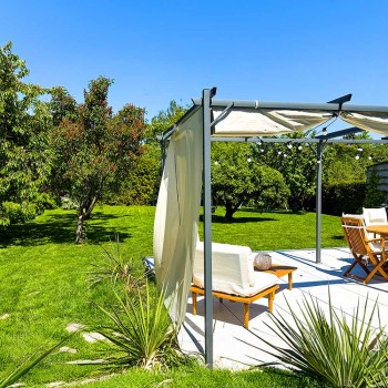 Pergola tarasowa szara z beżowym poszyciem - Irda II 2,9x3,9m