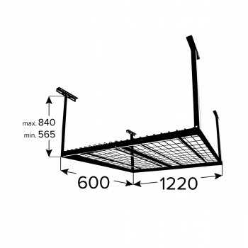 Półka garażowa sufitowa metalowa 60x120 - PGF 2 - czarna