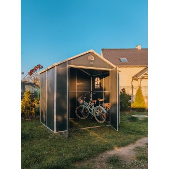 Domek ogrodowy plastikowy 2,4 x 1,9 x 2,4 m szary - Domek narzędziowy Bellis II