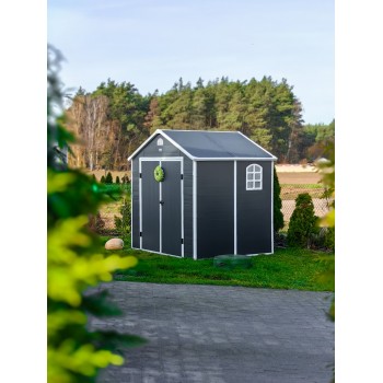 Domek ogrodowy plastikowy 2,4 x 1,9 x 2,4 m szary - Domek narzędziowy Bellis II