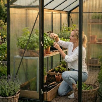 Szklarnia ogrodowa z poliwęglanu - Verbena III - 3,6x2,5m - czarna GRINDI - 6