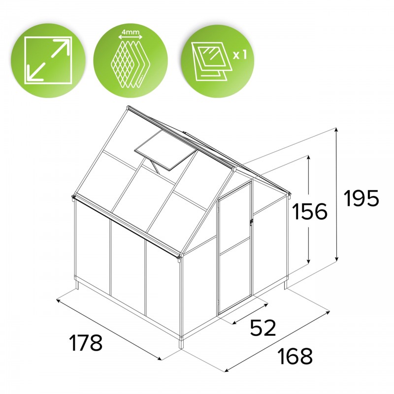 Szklarnia ogrodowa z poliwęglanu 4mm - Viola V - 1,7x1,8m - czarna