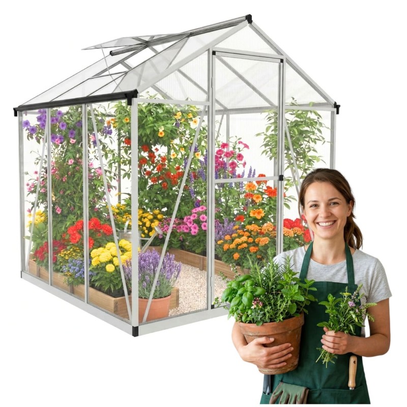 Szklarnia ogrodowa z poliwęglanu 4mm - Viola V - 1,7x1,8m - srebrna