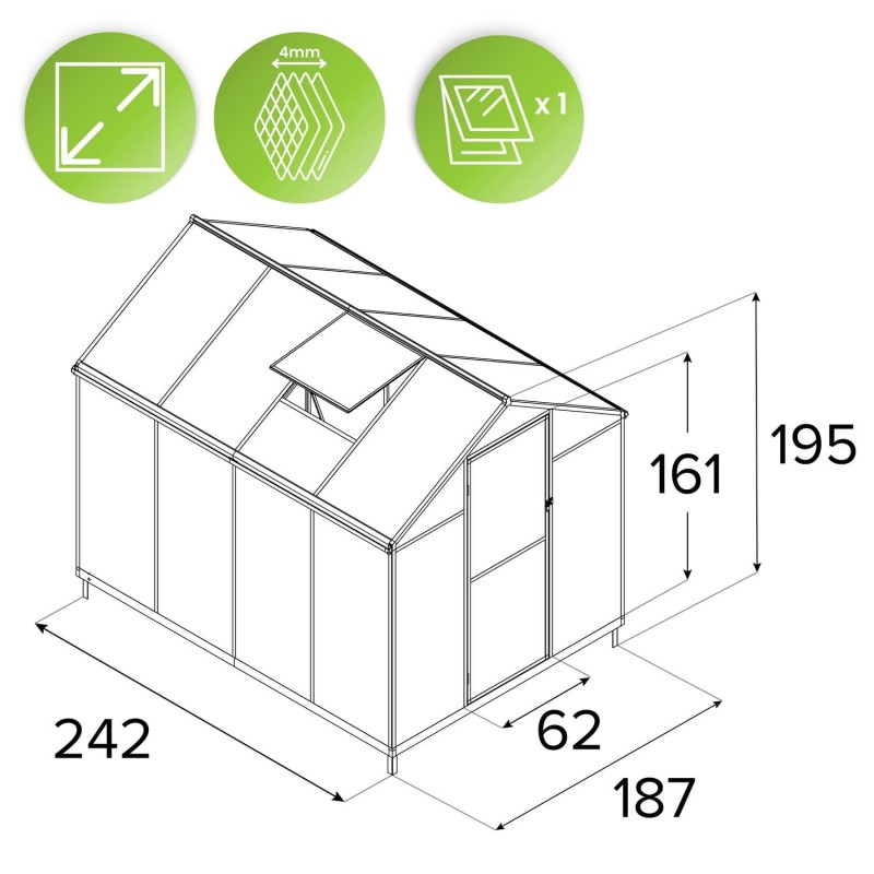 Szklarnia ogrodowa z poliwęglanu 4mm - Viola VI - 2,4x1,9m - czarna