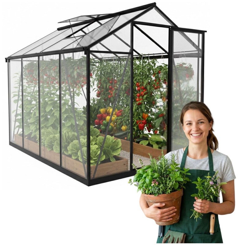 Szklarnia ogrodowa z poliwęglanu 4mm - Viola VI - 2,4x1,9m - czarna