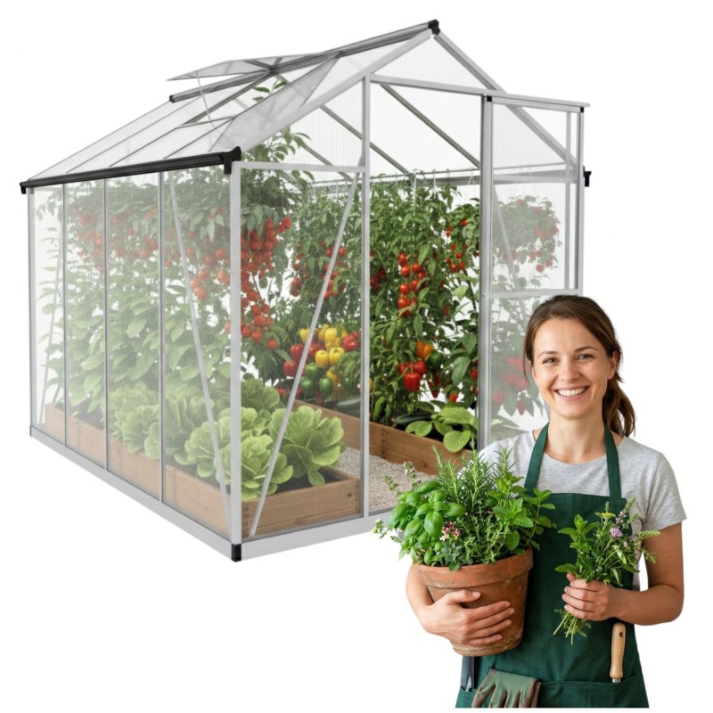 Szklarnia ogrodowa z poliwęglanu 4mm - Viola VI - 2,4x1,9m - srebrna