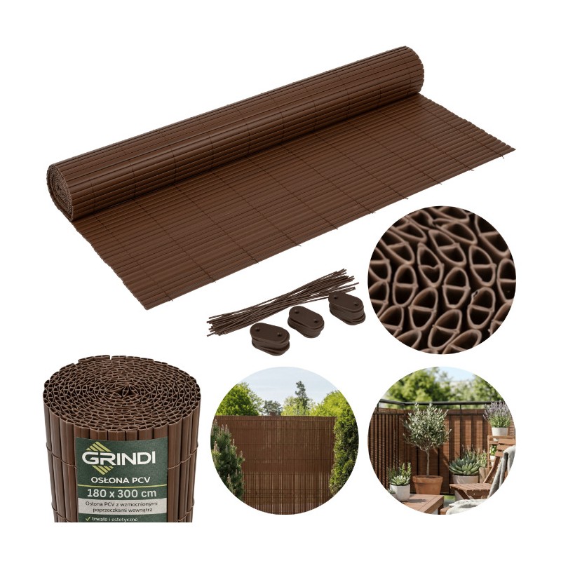 Osłona na balkon wzmocniona mata balkonowa - PVC 180 cm - GMP brąz